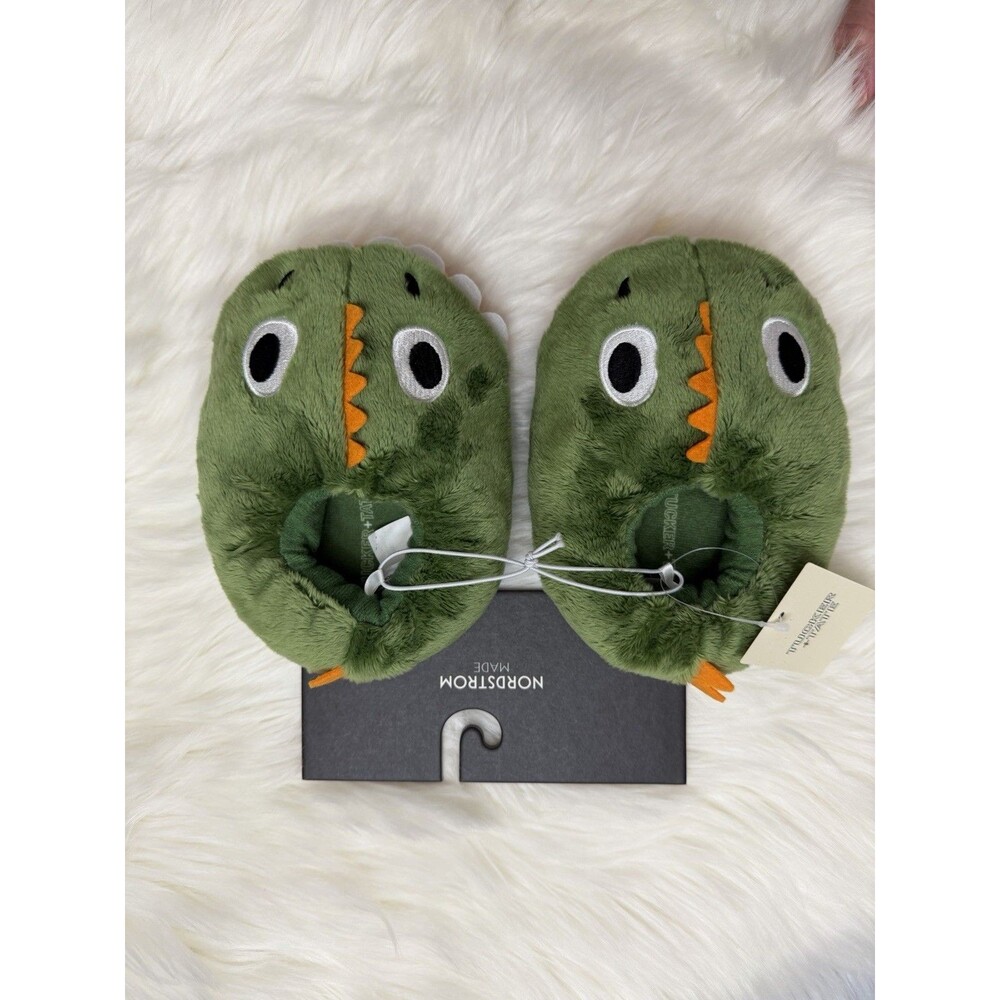 Nordstrom Tucker + Tate Slip-On Dinosaur Slippers Kids 7/8 Green Fabric